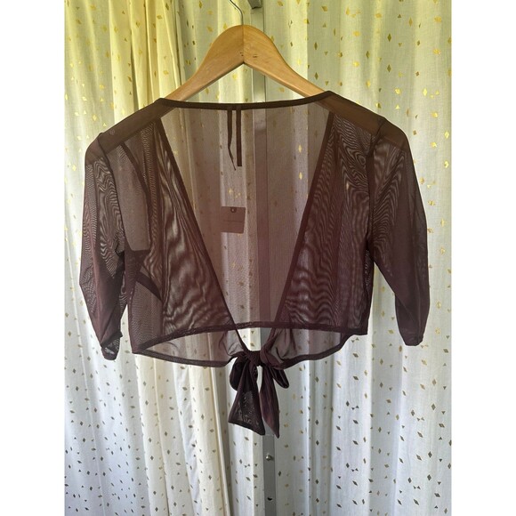 By Anthropologie NWT Mesh Front Tie Ruched Sleeves Swim Cover Up Layering Top S - Picture 6 of 7